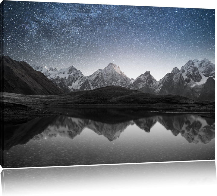 Pixxprint Sternenhimmel über dem Gebirge als Leinwandbild | Grösse: 100x70 cm | Wandbild | Kunstdruc