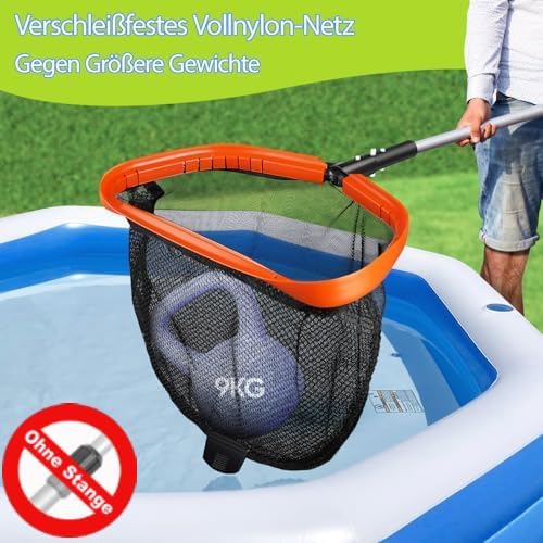 KGC Pool Kescher, Professionelles Poolkescher aus Metall, Doppelschichtiger Tiefenkescher mit Alumin