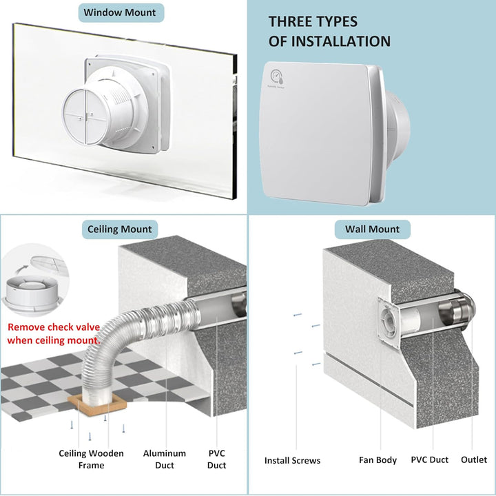 Hose Vary Badlüfter mit Feuchtigkeitssensor 100mm, Leise Badlüfter Fensterventilator Abluft Wandvent
