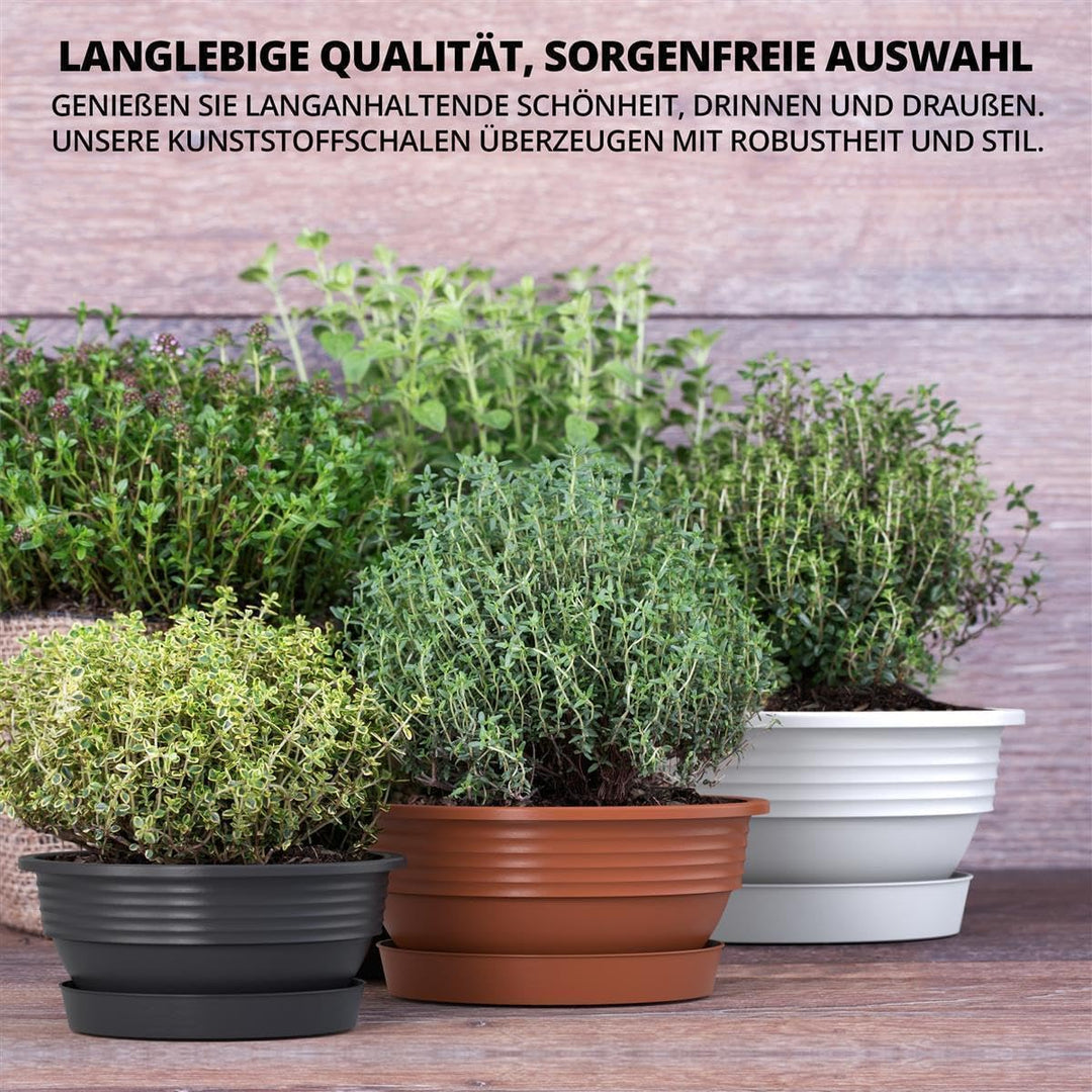 Pflanzschale mit Untersetzer im 3er Set in Anthrazit 40 cm Durchmesser grosse runde Blumenschalen au