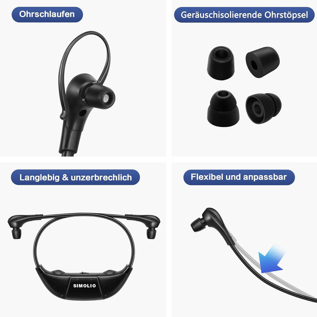 SIMOLIO Duo Kabellose TV Kopfhörer mit Dialogmodus, Funkkopfhörer für Fernseher und Musikanlagen mit