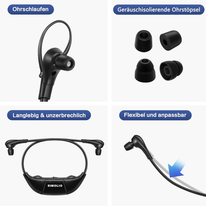 SIMOLIO Duo Kabellose TV Kopfhörer mit Dialogmodus, Funkkopfhörer für Fernseher und Musikanlagen mit
