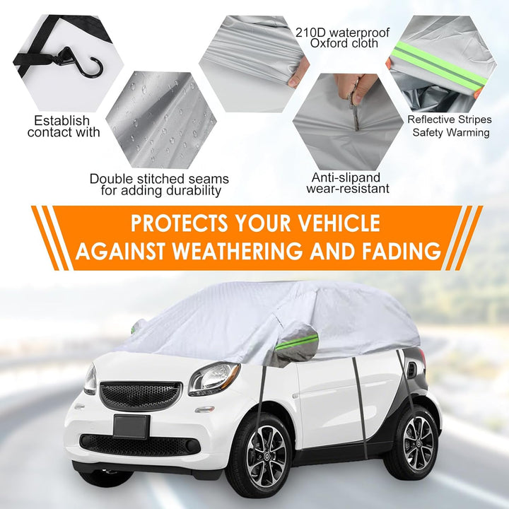 Halbgarage Autoabdeckung Wasserdicht Passend für Smart Fortwo 2006-2025, 300D Atmungsaktiv Autoplane