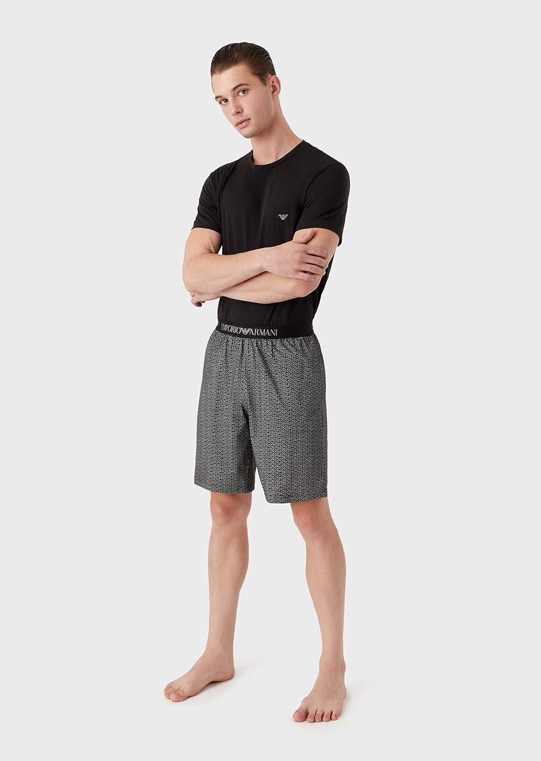 Emporio Armani Herren T-Shirt and Bermuda Short Pyjama Set Pajamas, Flowers/Black