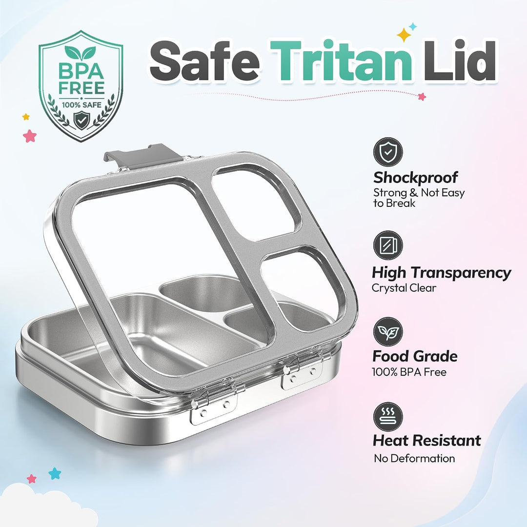 VITONIS Edelstahl Brotdose Lunchbox mit 3 Fächern, Bento Lunch Box Kinder Auslaufsicher BPA frei, Sp