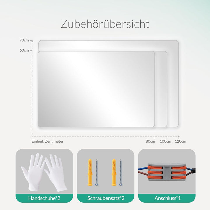 Badspiegel mit Beleuchtung 80x60cm Antibeschlag HD Silber-Spiegel | Wandspiegel mit 3 Farben &amp; Dimmb