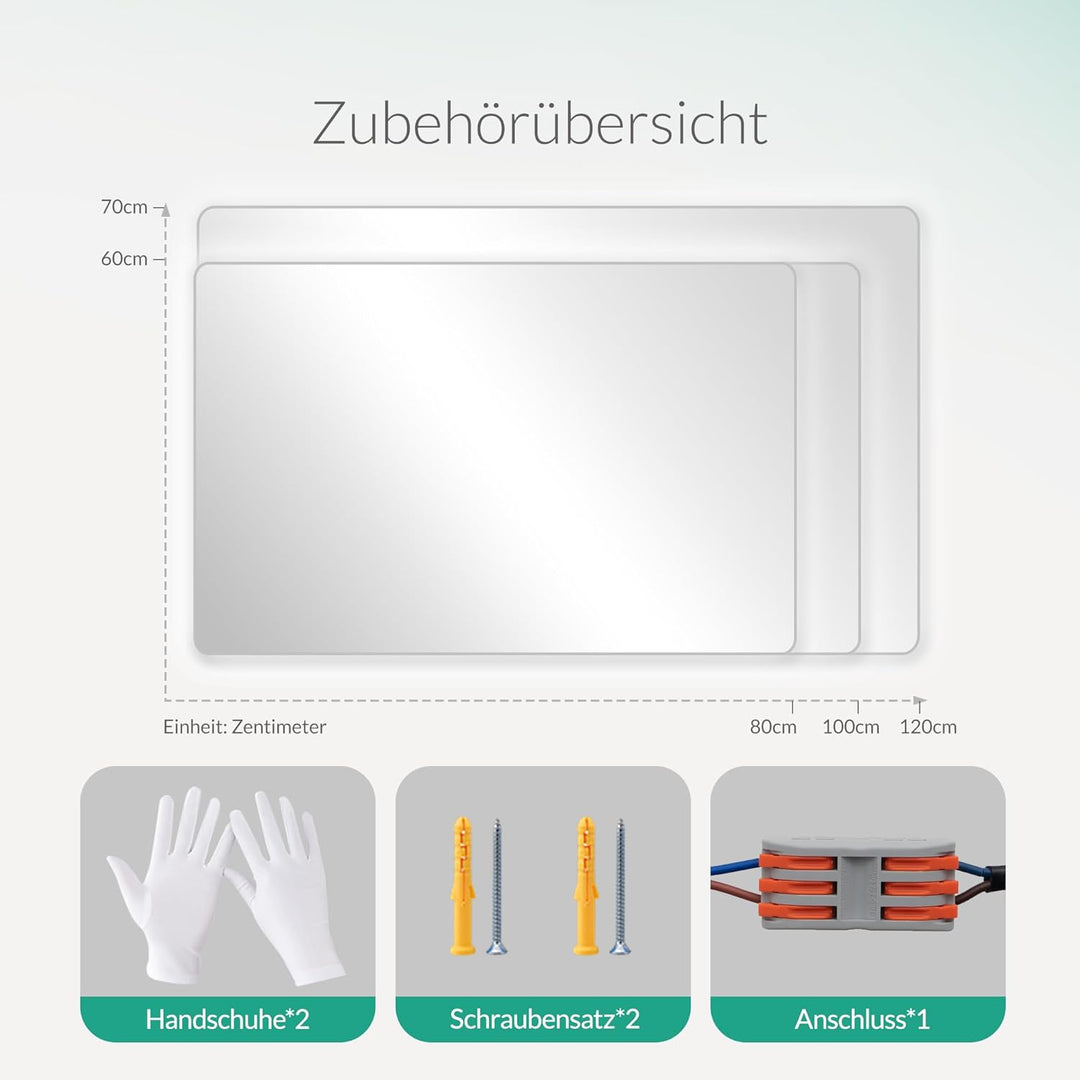 Badspiegel mit Beleuchtung Antibeschlag Touch-Schalter Uhr 80x60cm | Wandspiegel mit 3 Farben &amp; Dimm