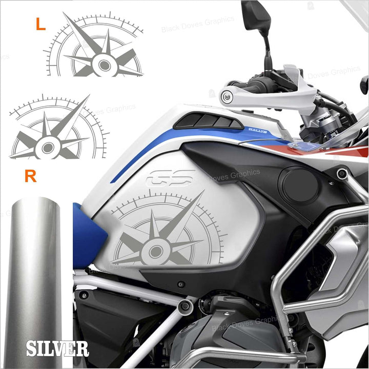 2 Aufkleber kompatibel mit Seitenwänden Tank Motorrad R 1200 1250 GS Adventure LC (Silber) silber /