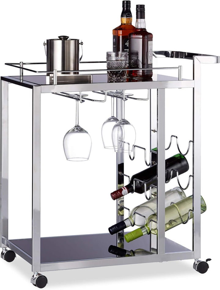 Relaxdays Servierwagen Glas BARON schwarz, Design Rund, Metall, HxBxT: 73 x 46 x 74 cm, Küchenwagen,