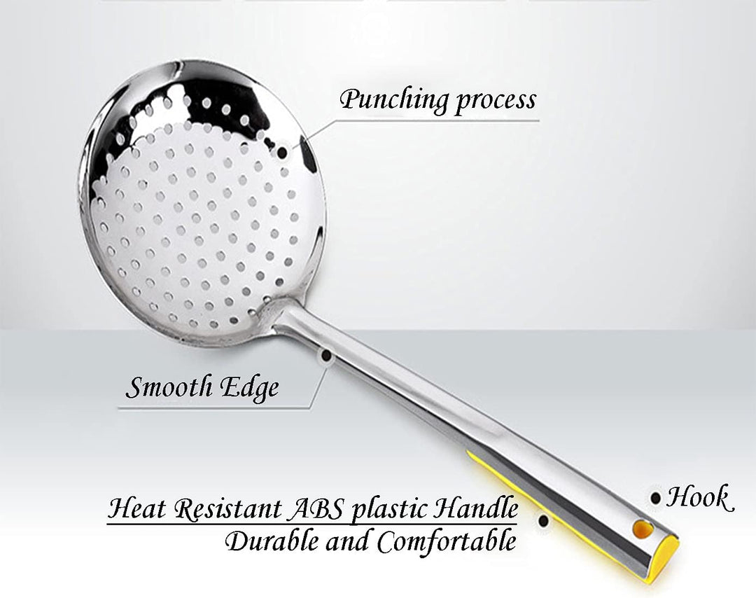 TENTA KITCHEN Dia 12CM Stainless Steel Skimmer/Slotted Spoon/Strainer Ladle with ABS Plastic Heat Re