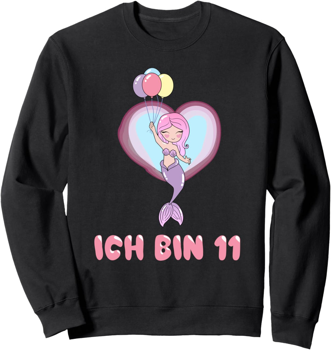 Mädchen 11. Geburtstag Meerjungfrau mit Luftballons Sweatshirt