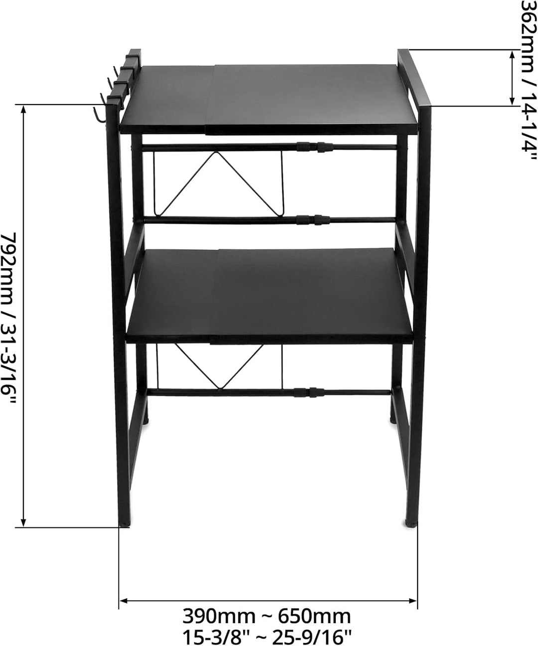 QWORK 2 Stufiges Mikrowellen Regal Ausziehbar, mikrowellen Regal, Mikrowellenständer, mit 4 Haken, S
