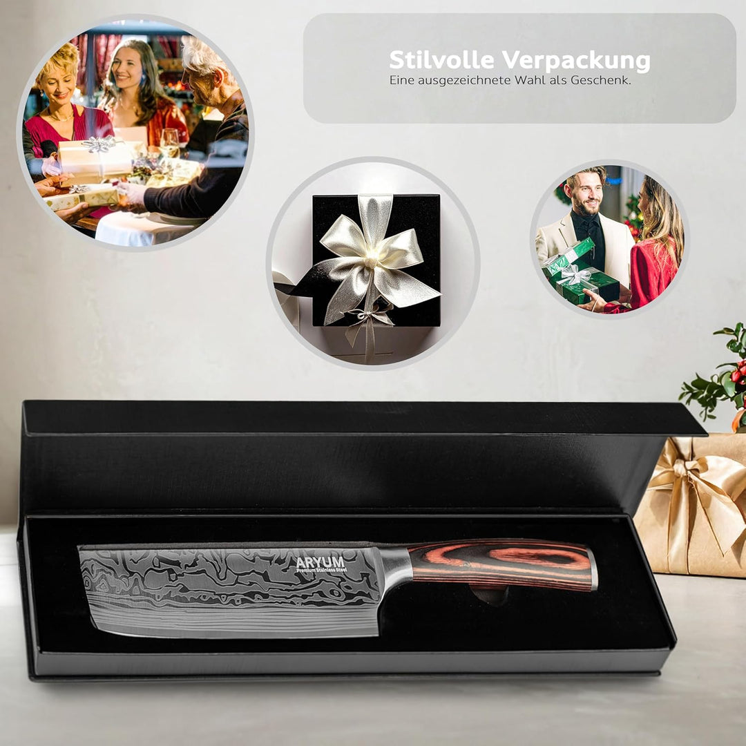 Aryum Premium Nakiri Messer 17 cm, Japanisches Messer, Kochmesser aus Edelstahl, Vielseitiges Hackme