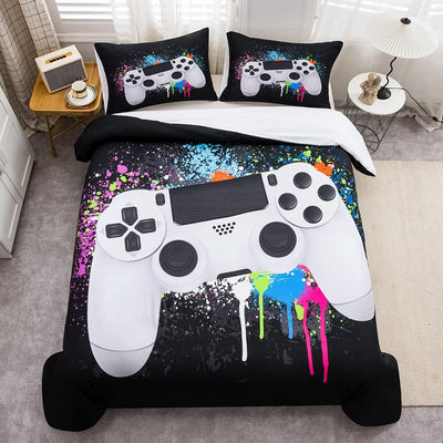 Tbrand Gamepad Bettbezug Set Jungen Gamer Bettwäsche Set 155x220cm Weisses Videospiel Gamepad Betten