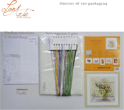 Lanarte Zählmusterpackung Blumen in zartem Licht Leinen Kreuzstichpackung, Baumwolle, Mehrfarbig, 29