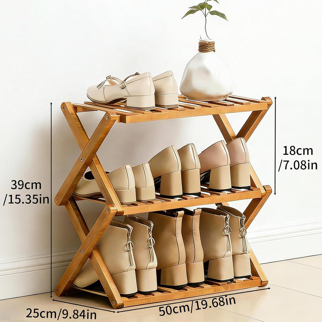 3 Ebenen Faltbares Schuhregal, Schuhregal Platzsparend Holz, Freistehendes Schuhregal für Eingangsbe