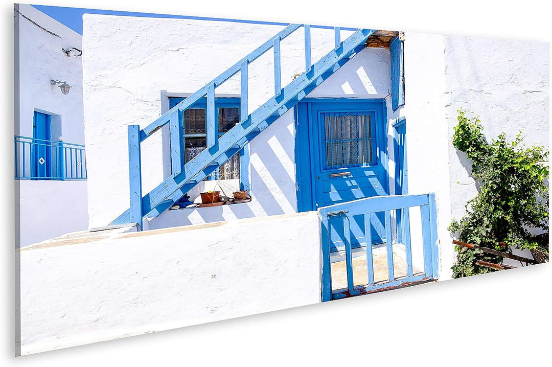 islandburner Bild auf Leinwand Typische Traditionelle Türen Und Fenster In Weissem Und Blauem Stil I