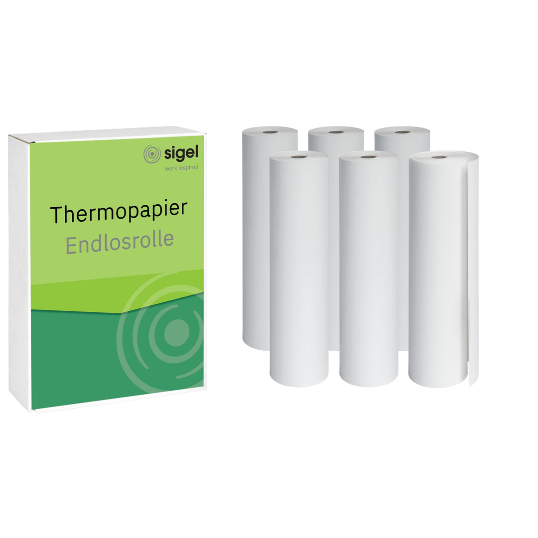 SIGEL TP211 Endlosrolle Thermopapier DIN A4, 76 g, 6 Rollen à 100 Blatt, Premium - 12 Jahre archivie