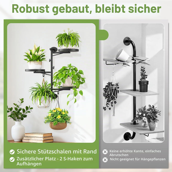 iDavosic.ly Wand Pflanzenhalter, Metall Blumenständer mit 2 Haken, Wandmontage Blumenregal für Fenst