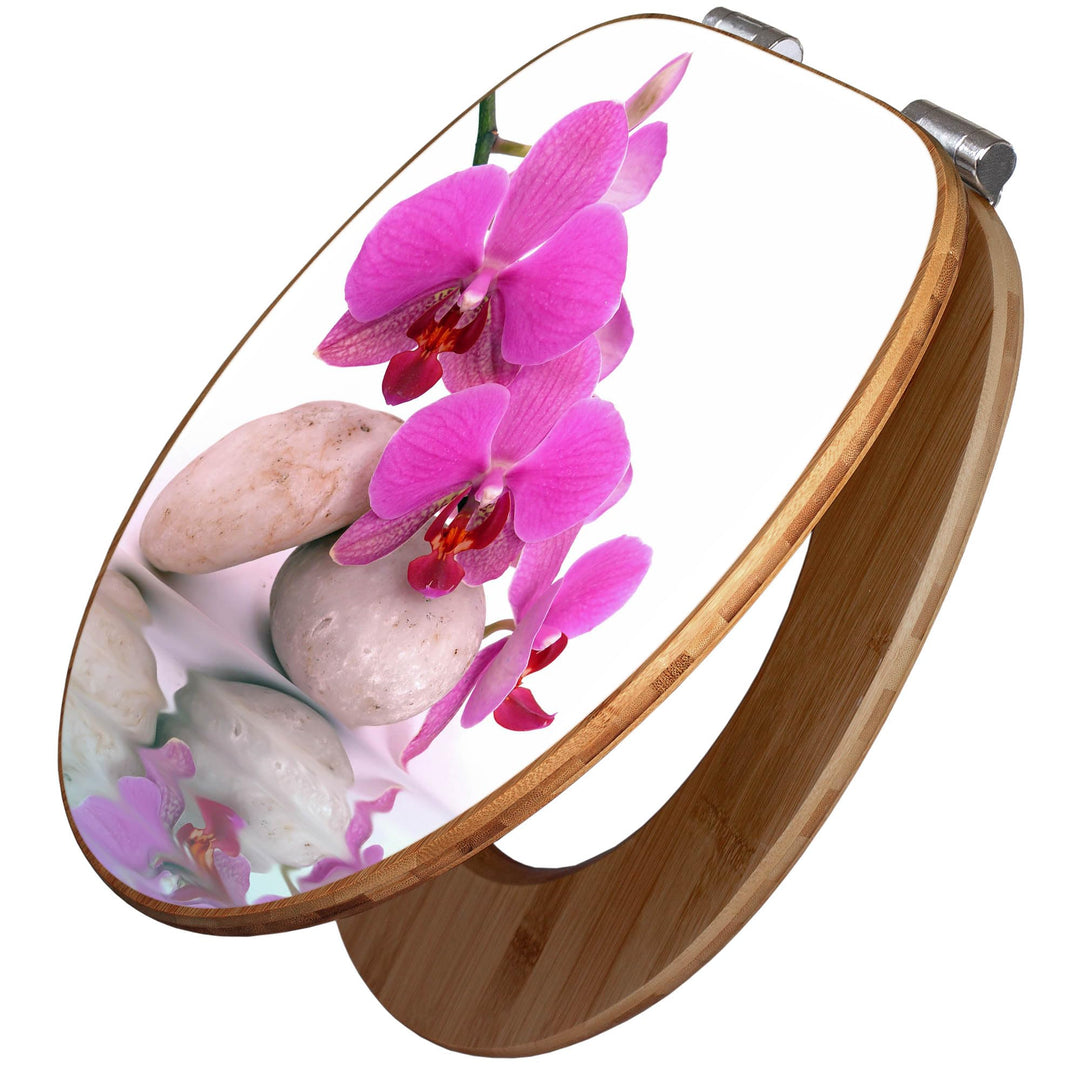 banjado® Design WC Sitz Bambus Absenkautomatik mit Motiv Orchidee/Toilettendeckel mit Absenkautomati