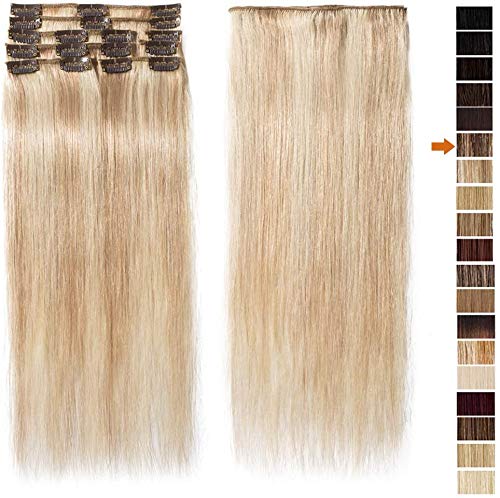 SEGO Extensions Clip in Echthaar 8 Pcs Remy Haarverlängerung Natürliche Haarteil glatt 100% Menschli