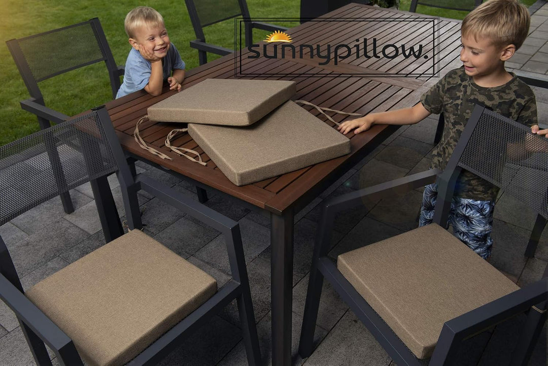 sunnypillow 4er Set Stuhlkissen mit Bindebänder - 40 x 40 x 3 cm - Sitzkissen Outdoor für Stühle/Bän