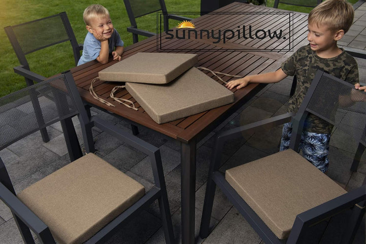 sunnypillow 4er Set Stuhlkissen mit Bindebänder - 40 x 40 x 3 cm - Sitzkissen Outdoor für Stühle/Bän