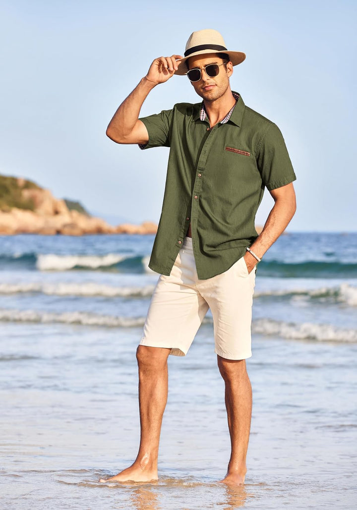 COOFANDY Herren Hemd Kurzarm Jeanshemd Slim Fit Baumwolle Vintage Freizeithemd Sommer Hemden Für Her