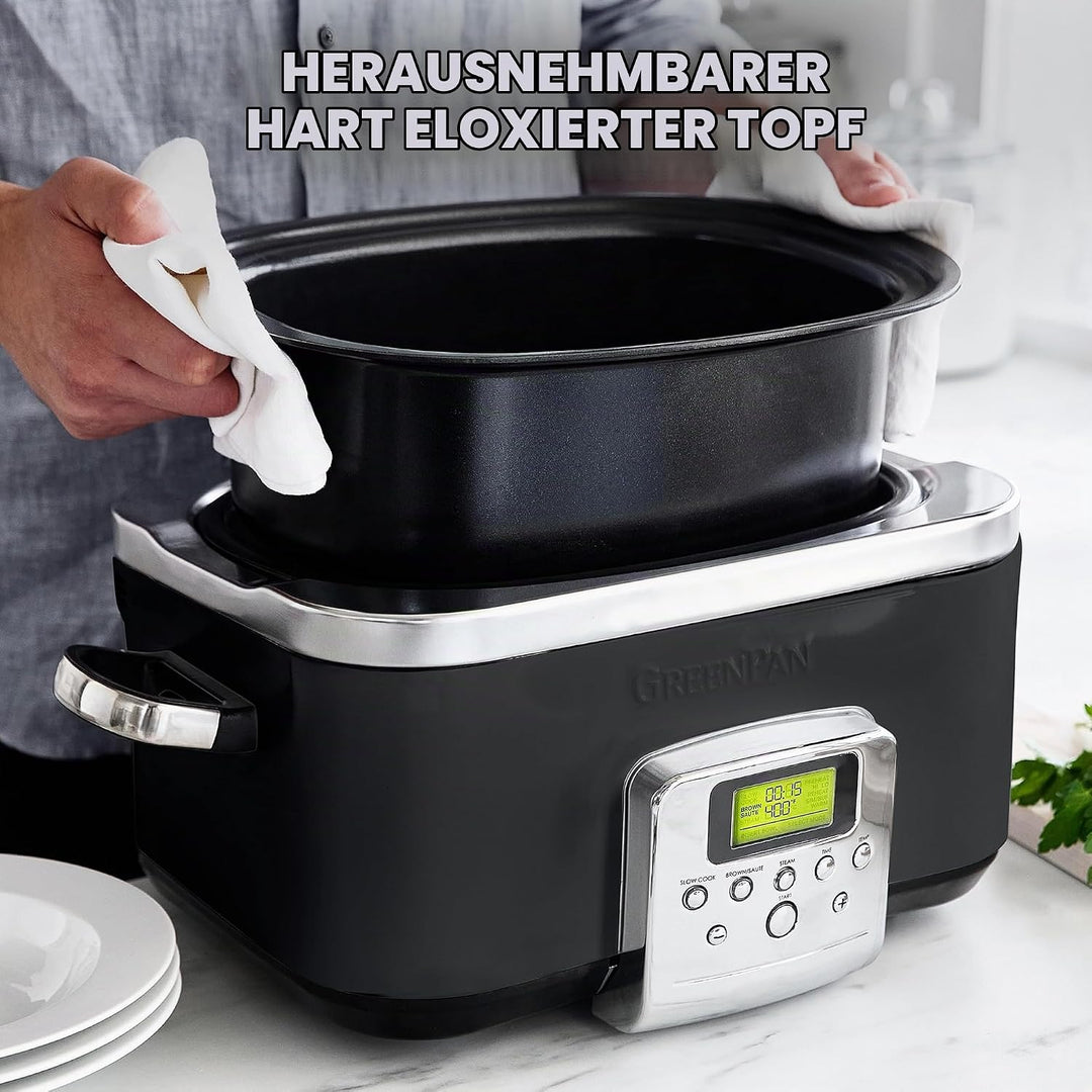 GreenPan Slow Cooker, 6 Liter, PFAS-frei, Schwarz Slow Cooker Schwarz