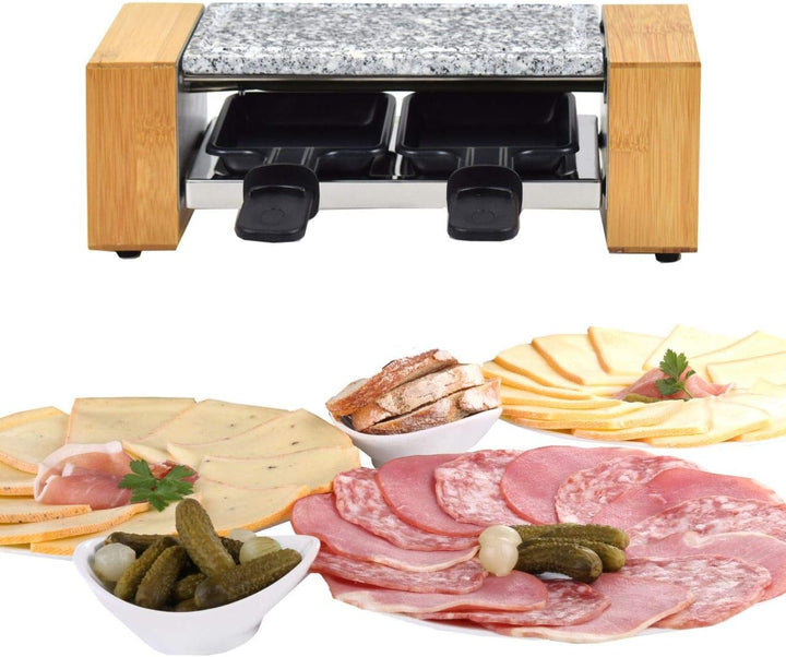 Syntrox Germany RAC-320W Biel Holzdesign Raclette mit antihaftbeschichteter Grillplatte und Naturste