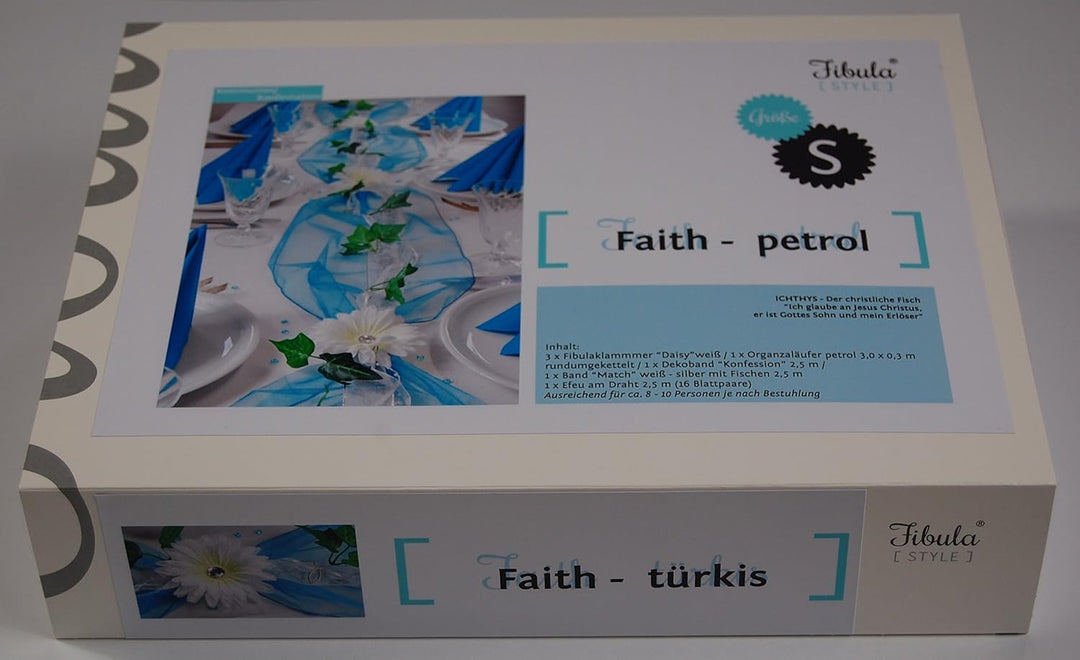 Fibula[Style]® Komplettpaket Faith türkis-Petrol Grösse S Komplette Tischdekoration für ca 8-10 Pers