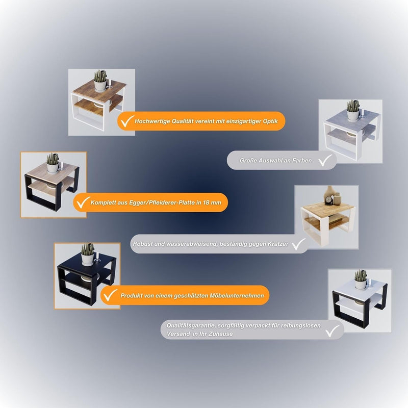 CraftPAK Wohnzimmer Tisch für Couch aus hochwertigem Holzwerkstoff, Stabiler & moderner Couchtisch m