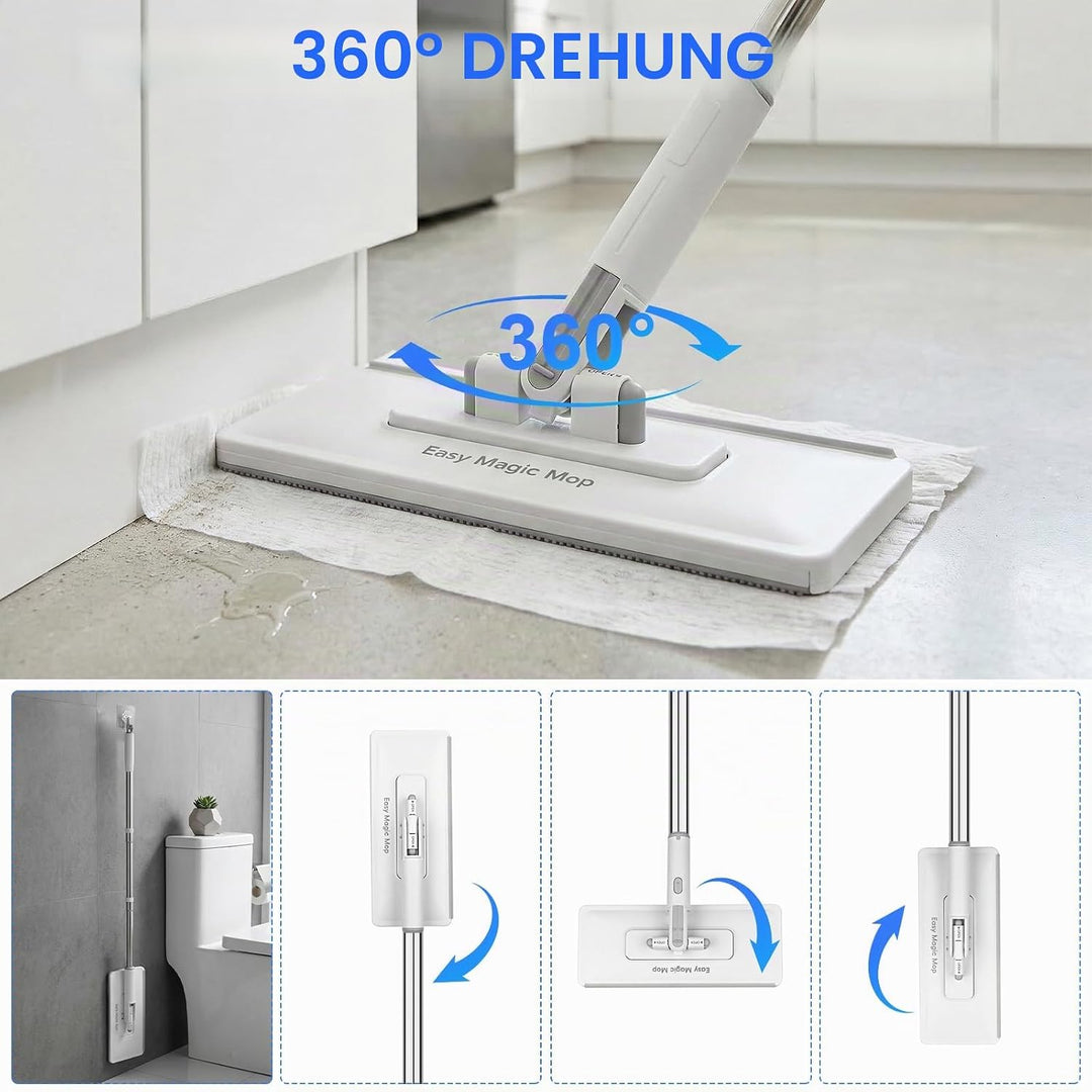 Fauler Wischmopp mit Automatischem Tuchwechsel, Mini Mopp mit 20 Mopp Pads | Druck-Klemm-System, 1-K