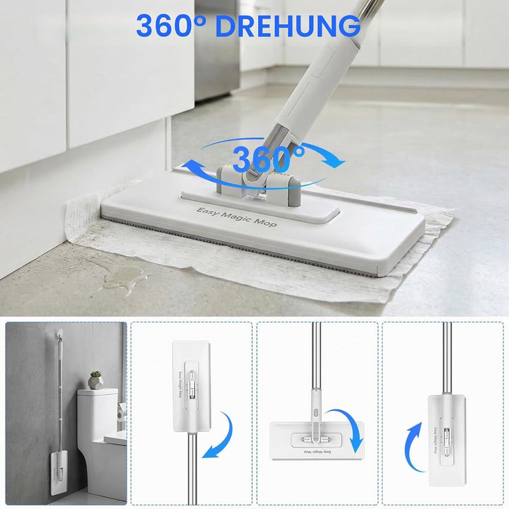 Fauler Wischmopp mit Automatischem Tuchwechsel, Mini Mopp mit 20 Mopp Pads | Druck-Klemm-System, 1-K
