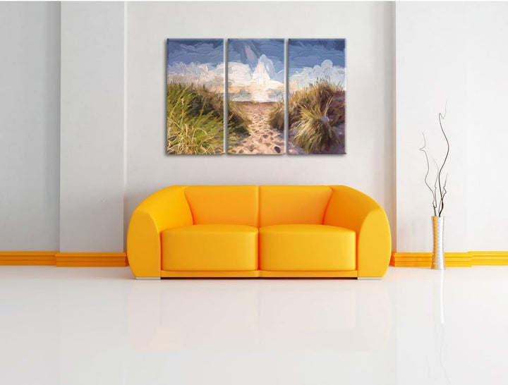 Pixxprint der Weg ins Meer Kunst Pinsel Effekt 3-Teiler Leinwandbild 120x80 Bild auf Leinwand