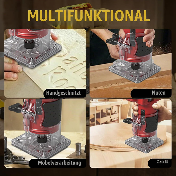 Akku Oberfräse kompatibel mit Milwaukee 18V-Akku (ohne Akku), 800 W bürstenloser Holztrimmer mit 100
