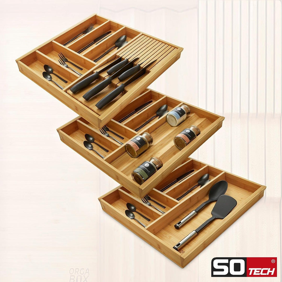 Orga-Box 3 BAMBUS Besteckeinsatz für 80er Schublade (473 x 697 mm) mit 7 Fächer Holz-Schubladeneinsa