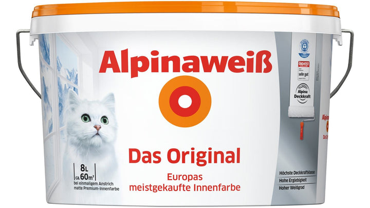 ALPINAWEIss Alpina weiss matt, perfekt deckende Innenfarbe, 8 L.