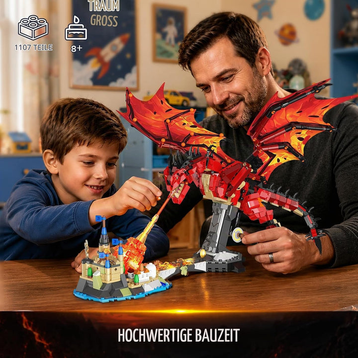 INSOON Feuerdrache Bauspielzeug Technik STEM Set mit Licht für Jungen ab 8+