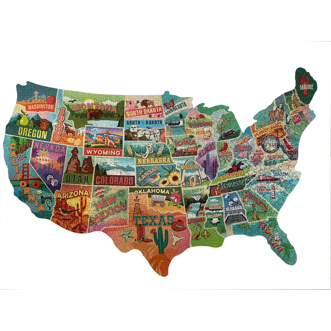TDC Games US Map Puzzle Great American Roadtrip with Individual States, 1000 Piece Jigsaw Puzzle for