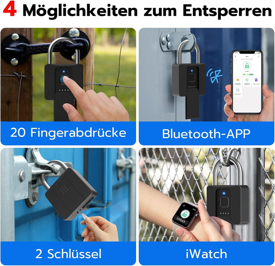 Schloss Fingerabdruck, Eseesmart Vorhängeschloss, Schloss mit Schlüssel, Fingerabdruck, App, Grosses