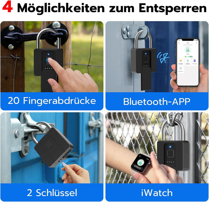 Schloss Fingerabdruck, Eseesmart Vorhängeschloss, Schloss mit Schlüssel, Fingerabdruck, App, Grosses