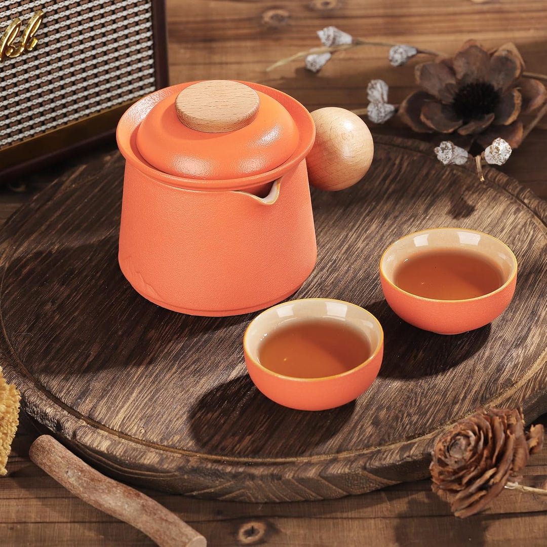 fanquare Porzellan Teeservice Orange Tragbarer Teeservice für unterwegs Chinese Kung Fu Teekanne mit