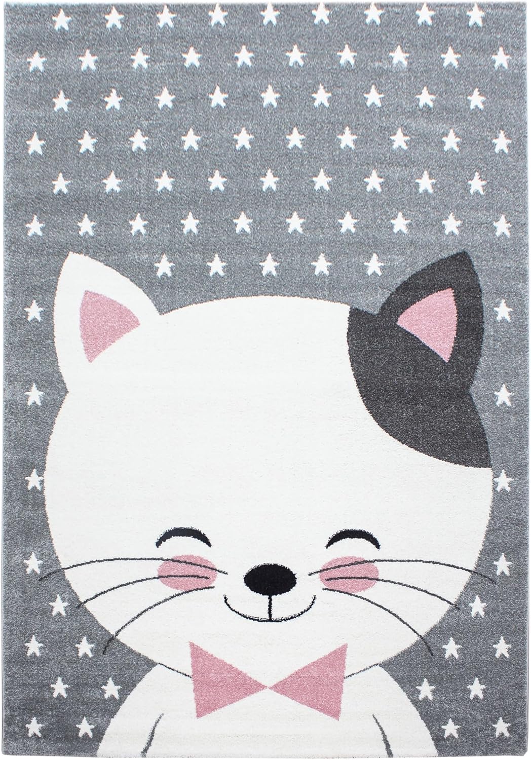 HomebyHome Kinderteppich Kurzflor Katze Lächeln Design Kinderzimmer Babyzimmer Spielzimmer 11 mm Flo