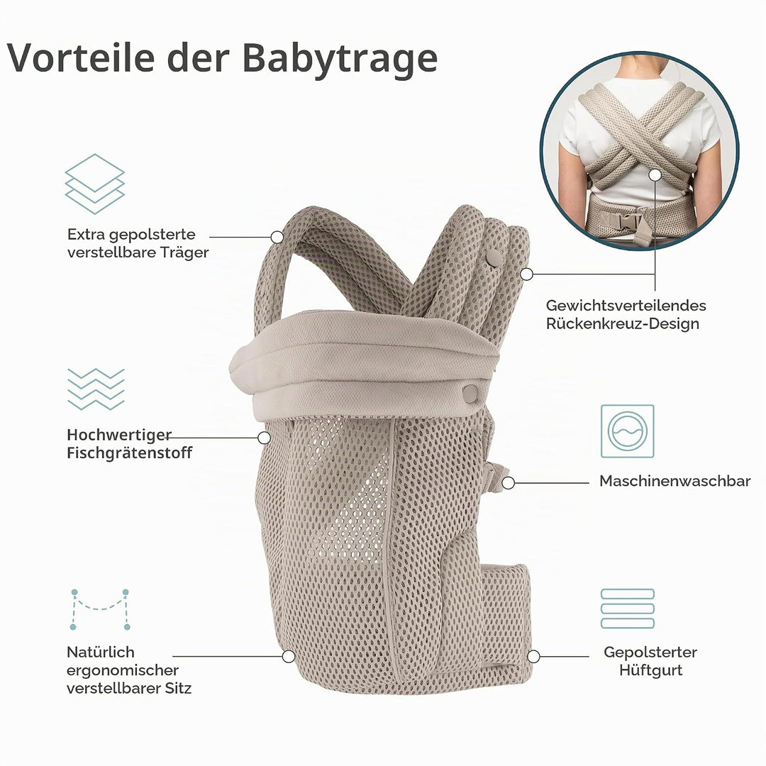 Infantino Honey Blossom Airy Babytrage, Ergonomisch, M-Position, Gleitsitz, Kreuzträger, 3,2–18,1 Kg