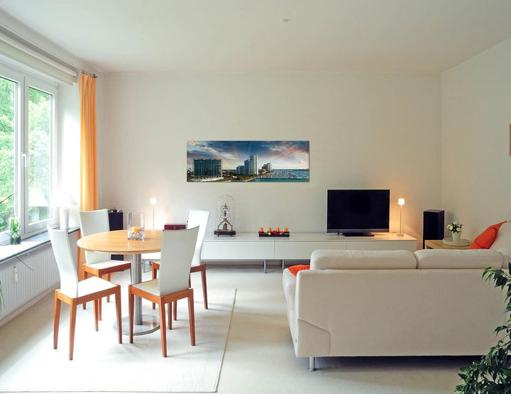 Paul Sinus Art Panoramabild auf Leinwand und Keilrahmen 120x40cm Miami Hochhäuser Hafen Meer Boote W