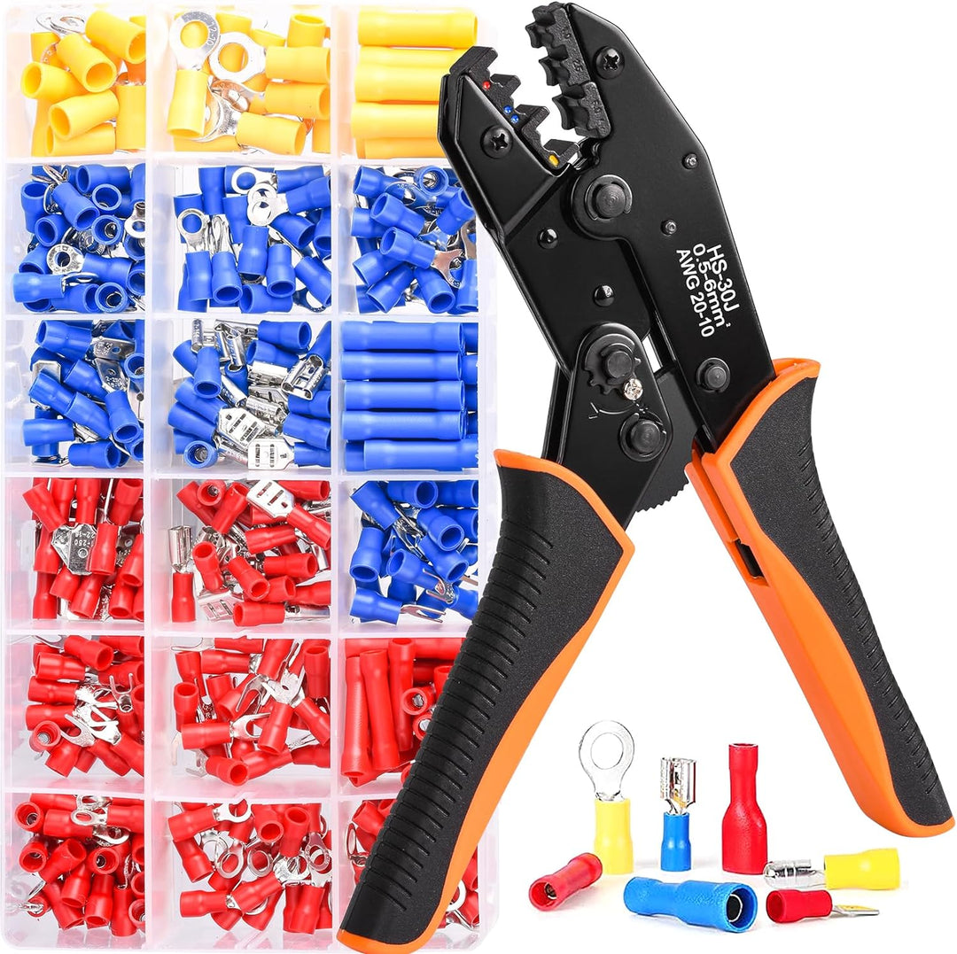 fioay Crimpzange Kabelschuhe Set, Kabelschuhzange Crimpzange mit Ratschenfunktion,Crimpzange für 0,5