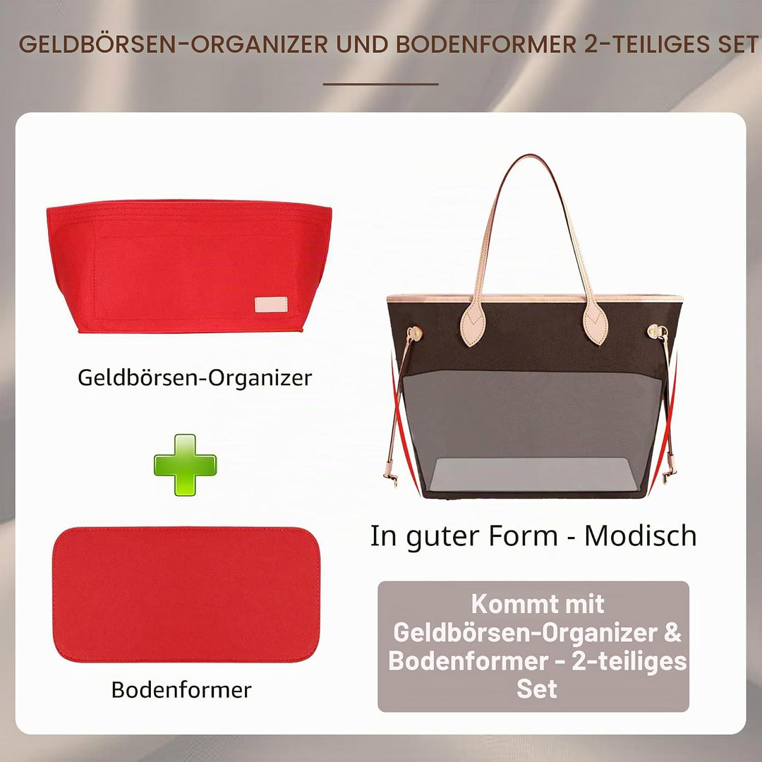 Doxo Filz-Organizer-Einsatz für Handtaschen und Bodenformer, grosse Tragetasche mit Reissverschluss,