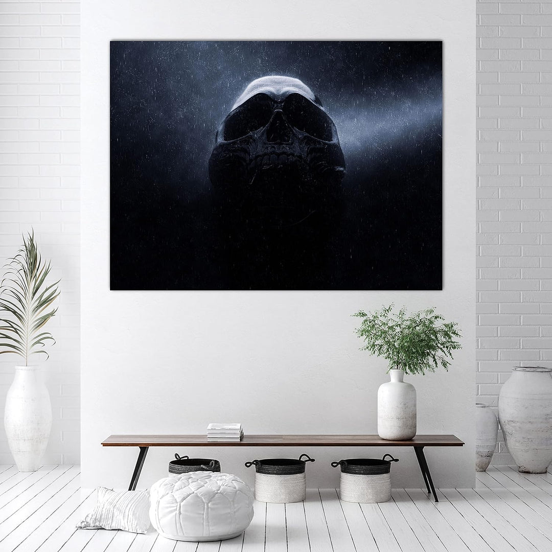 wandmotiv24 Totenkopf Wandbild aus Acrylglas, Grösse 100x75cm, Querformat, Schwarzer Schädel im Rege