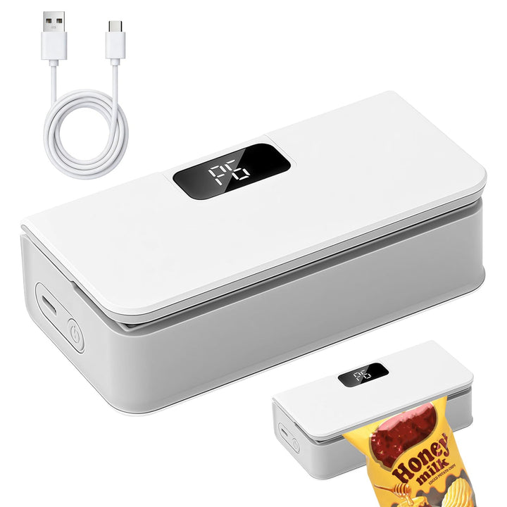 Mini Folienschweissgerät USB-C Aufladbar, 2 in 1 Tütenverschweisser mit Cutter, 6 Verstellbaren Gäng